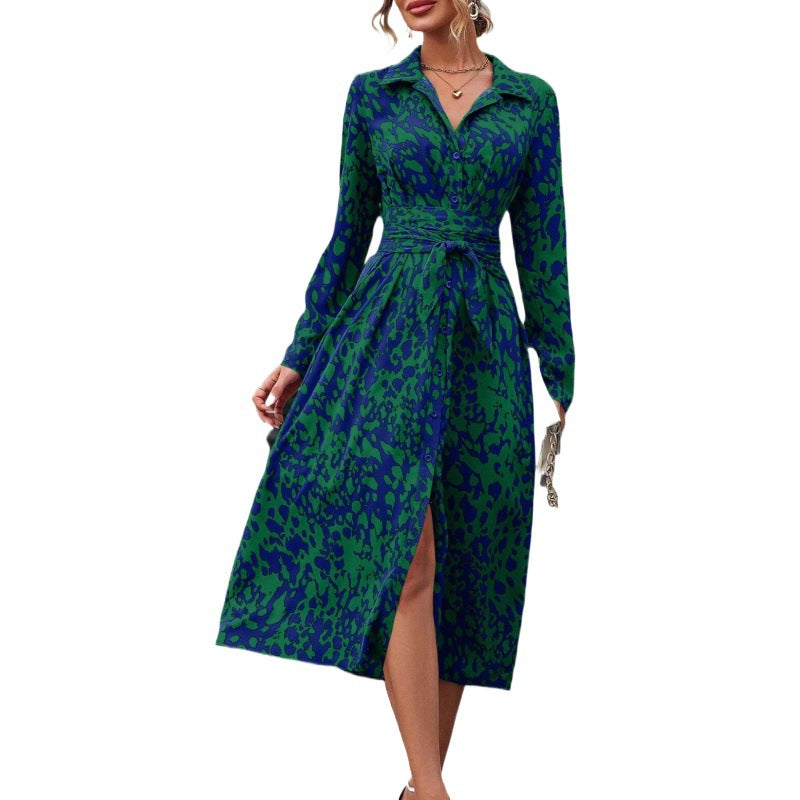 Slouchy Print Elegant Shirt Long Sleeve Dress