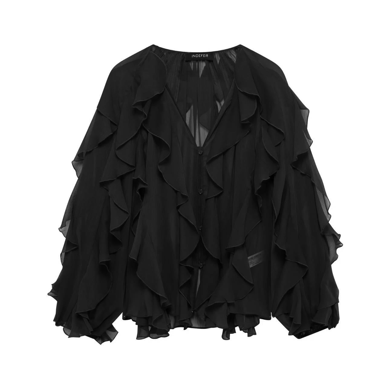Laminated Decoration Solid Color Shirt Purplish Blouses