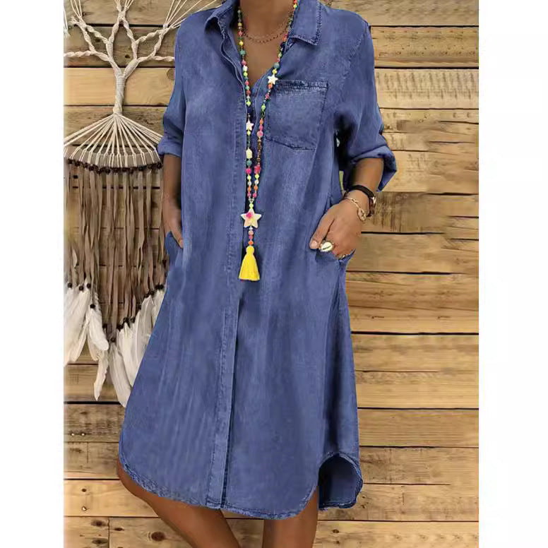 Women's Denim One-piece Solid Color Casual Dress