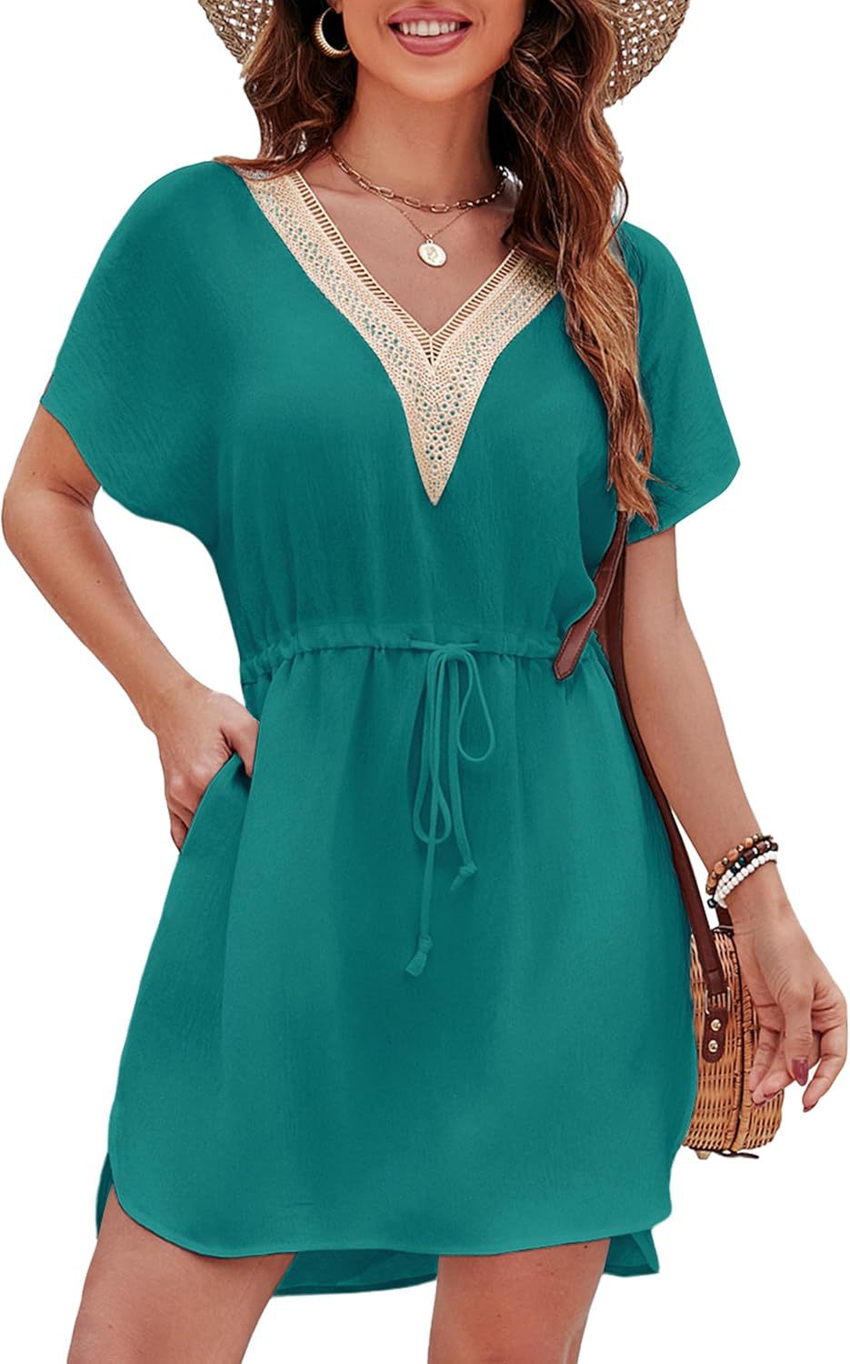 Women's Summer Lace Elastic Waist Holiday Dress Dresses