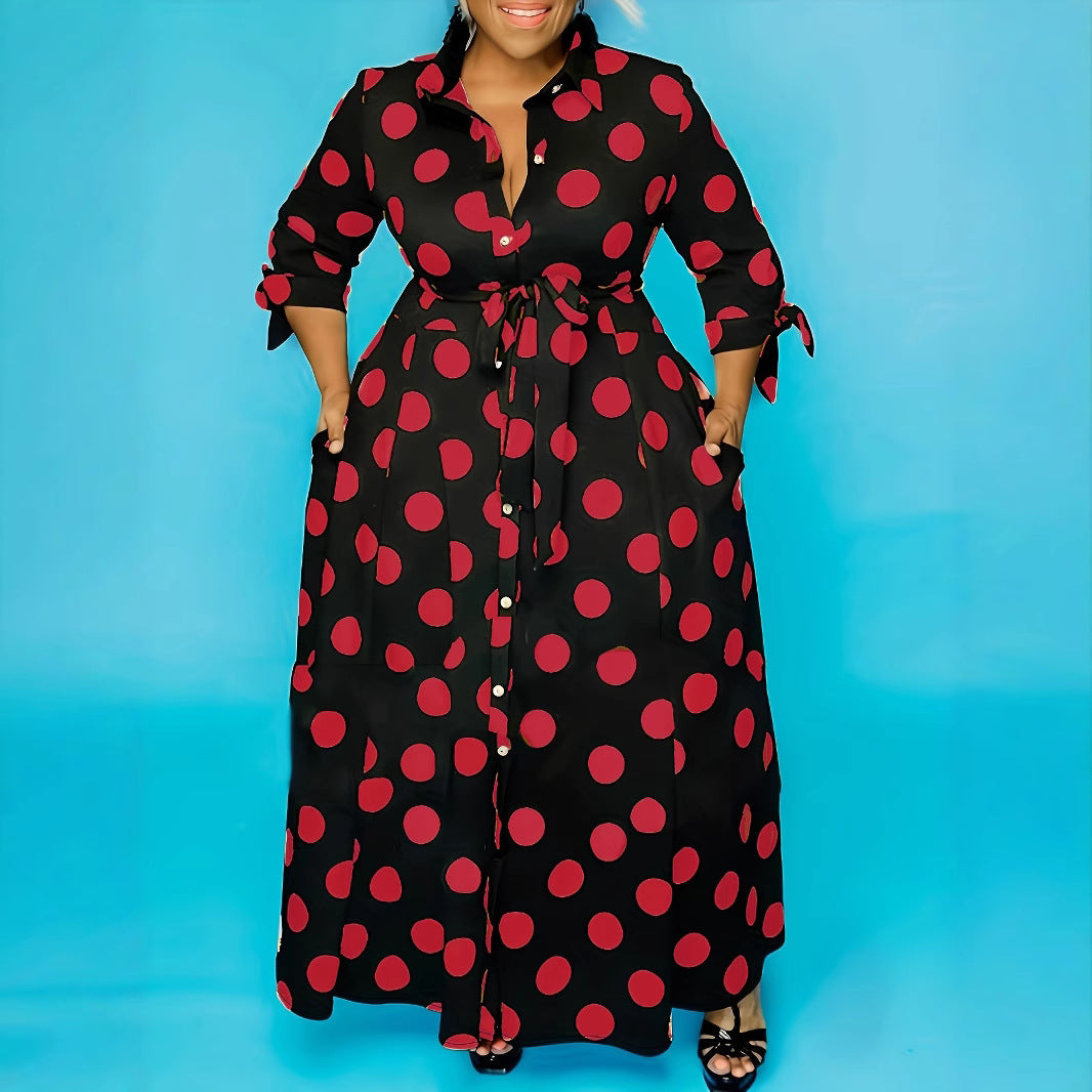 Shirt Long Sleeve Dotted Prints Dress Plus Size