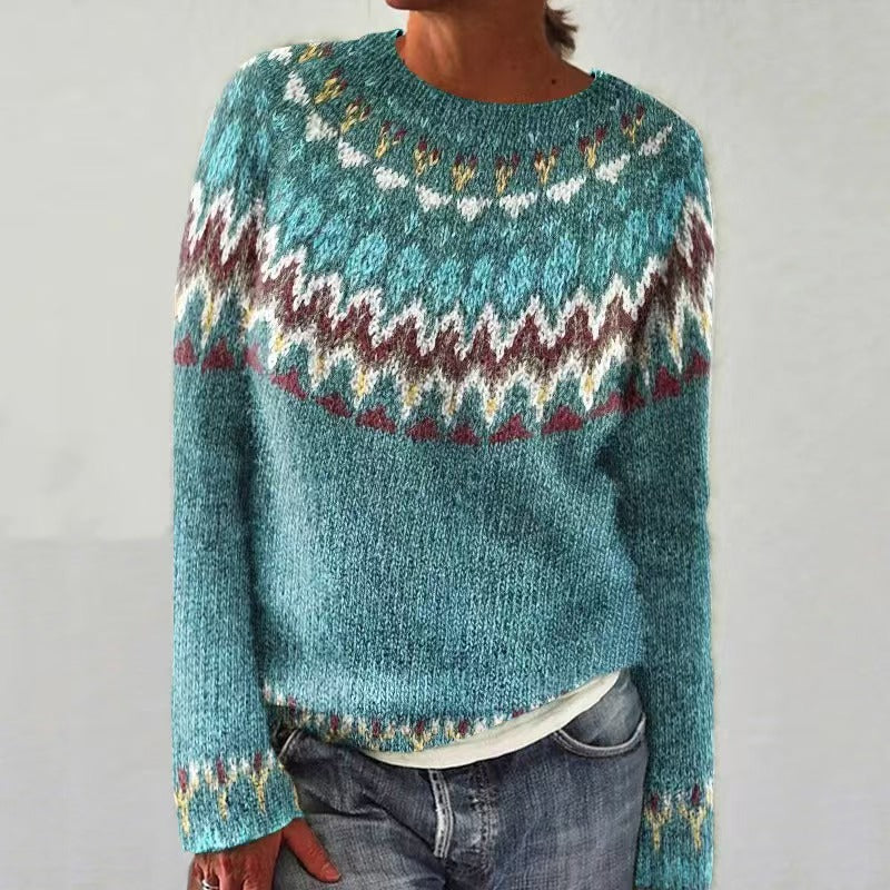 Women's Round Neck Multicolor Loose Fashion Pullover Sweater