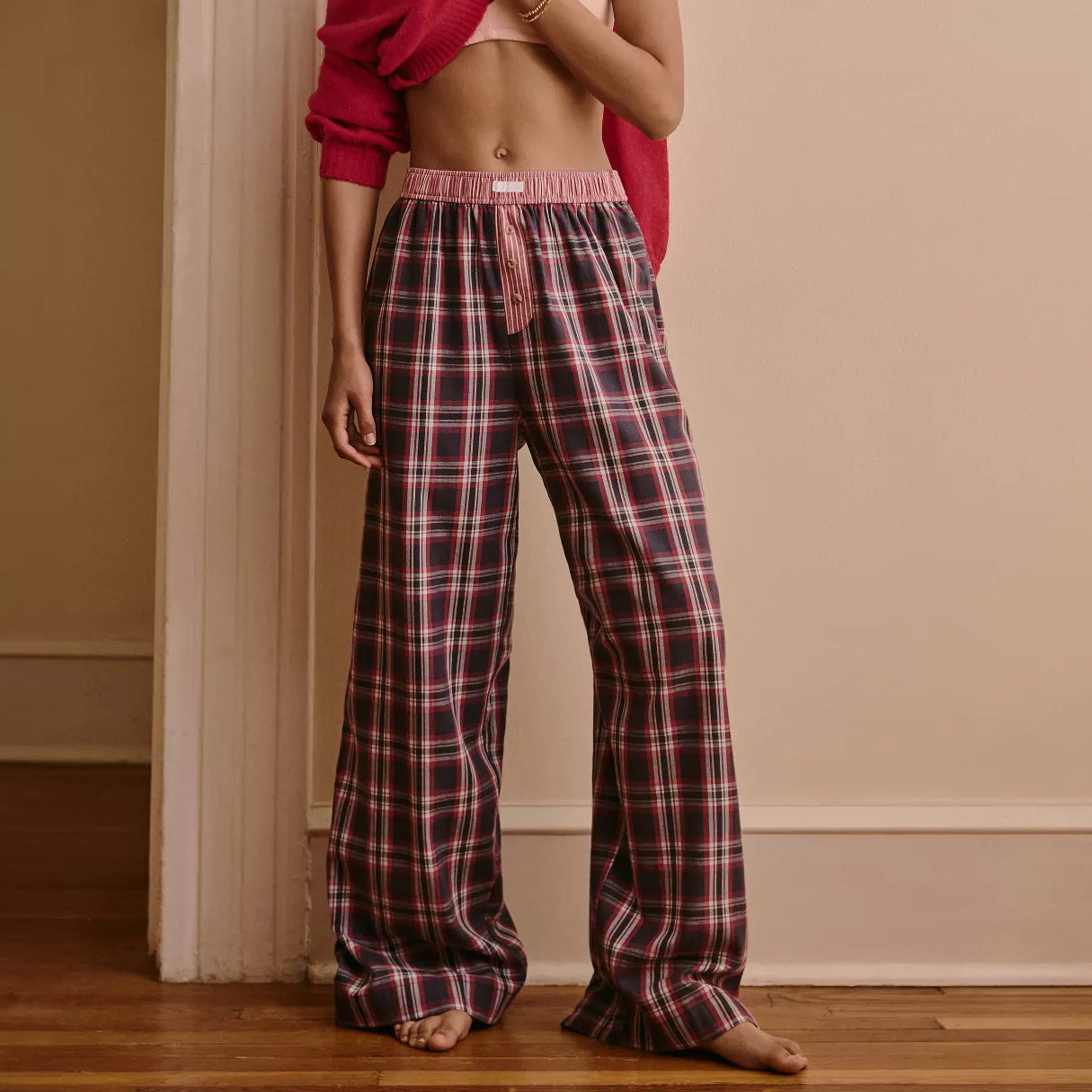 Women's Casual Comfortable Plaid Trousers Straight For Pants