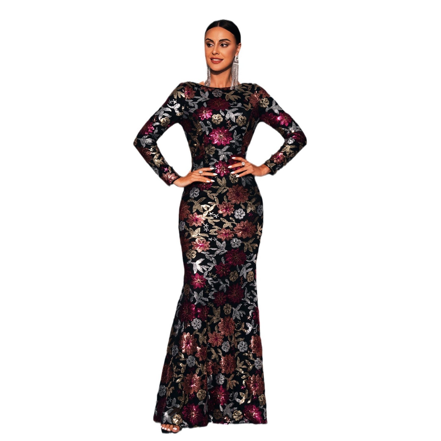 Women's Neck Sexy Slim Sequined Banquet Bridesmaid Dresses