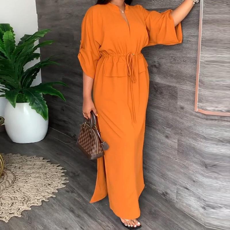 Women's Fashion Stand Collar Slit Maxi Dress Dresses