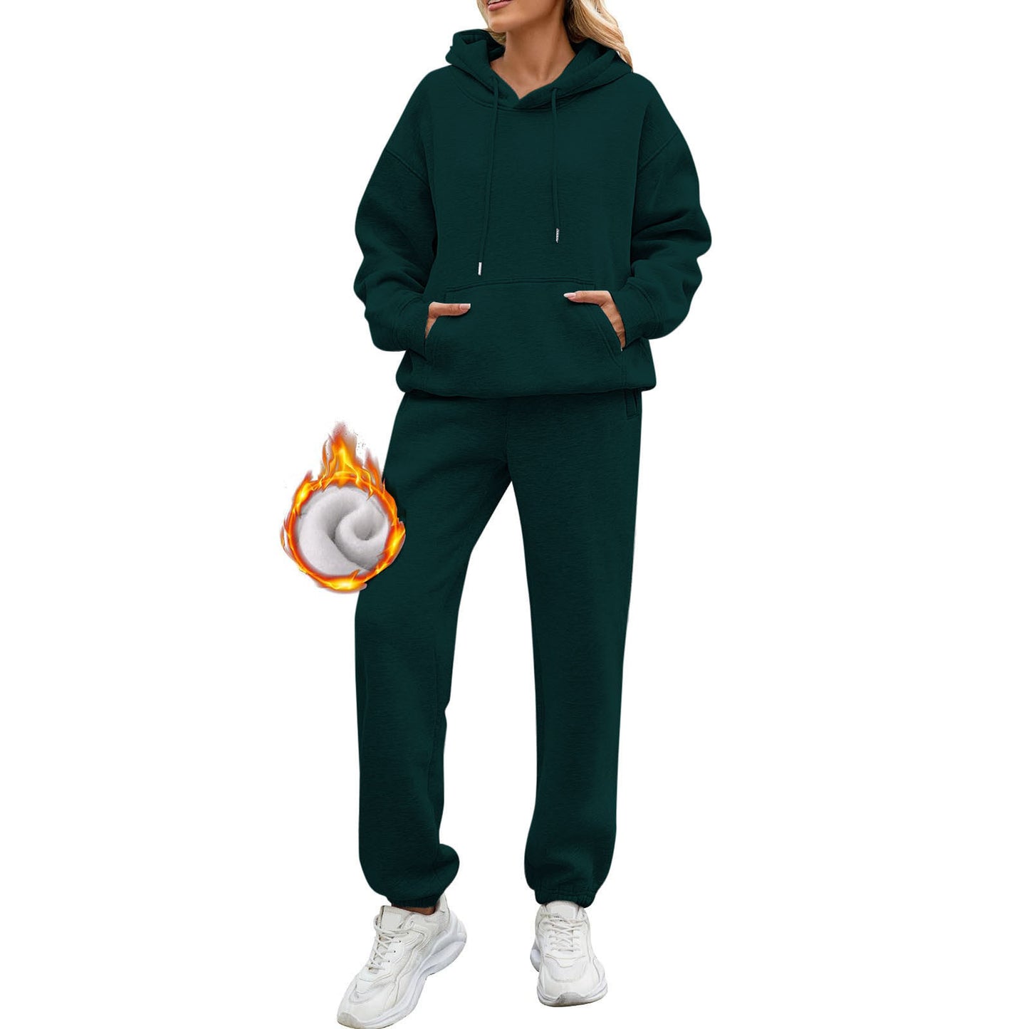 Women's Solid Color Long Sleeve Hooded Fleece Suits