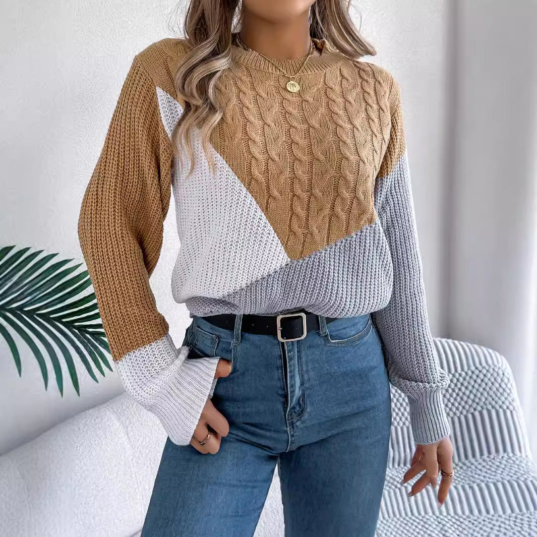 Women's Clearance Casual Contrast Color Twist Long Sleeve Sweaters