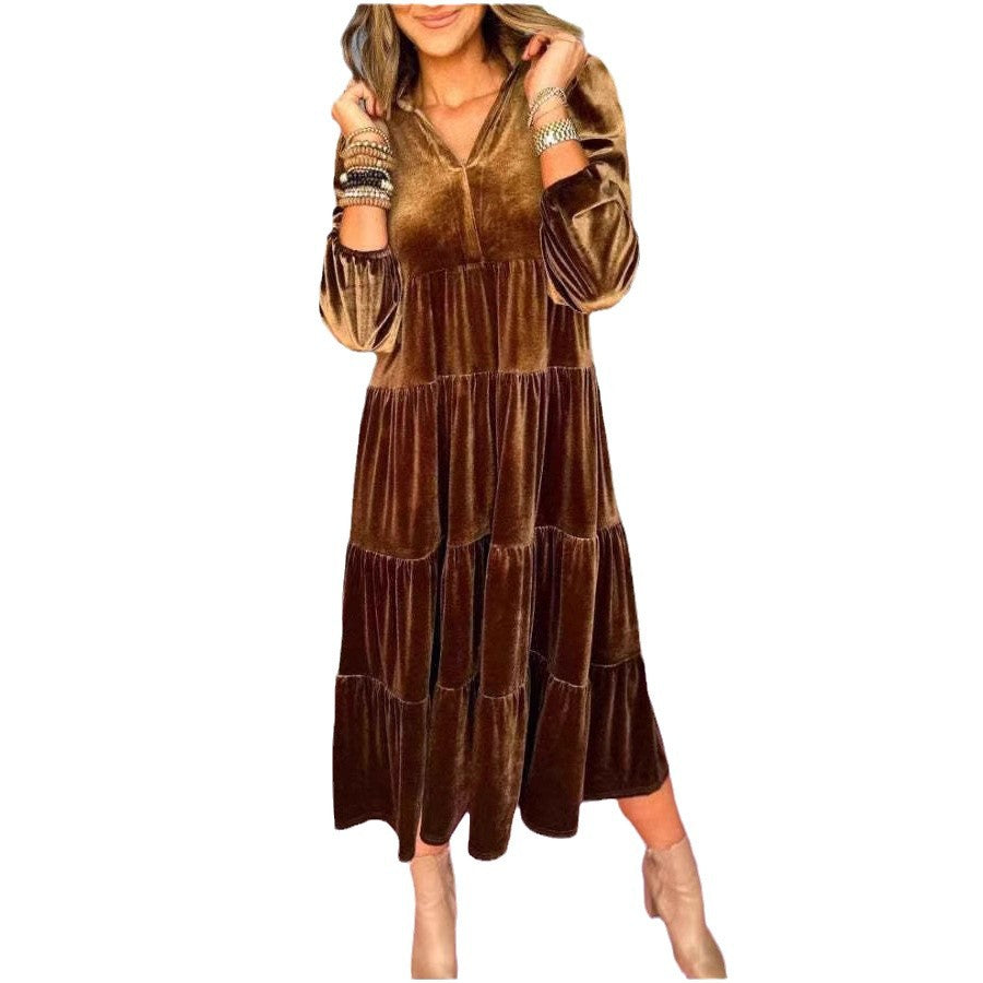 Attractive Long Veet Loose Ruffled Large Dress