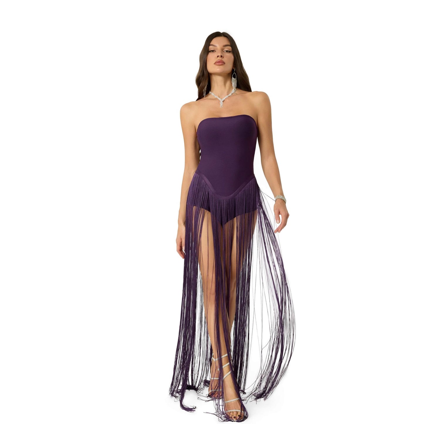 Women's Dignified Sense Of Design Tassel Stitching Tube One-piece Summer Tops