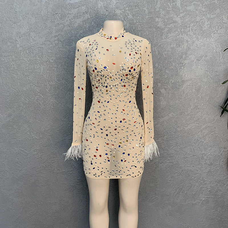 Rhinestone Mesh Stretch African Sexy Slim Dresses