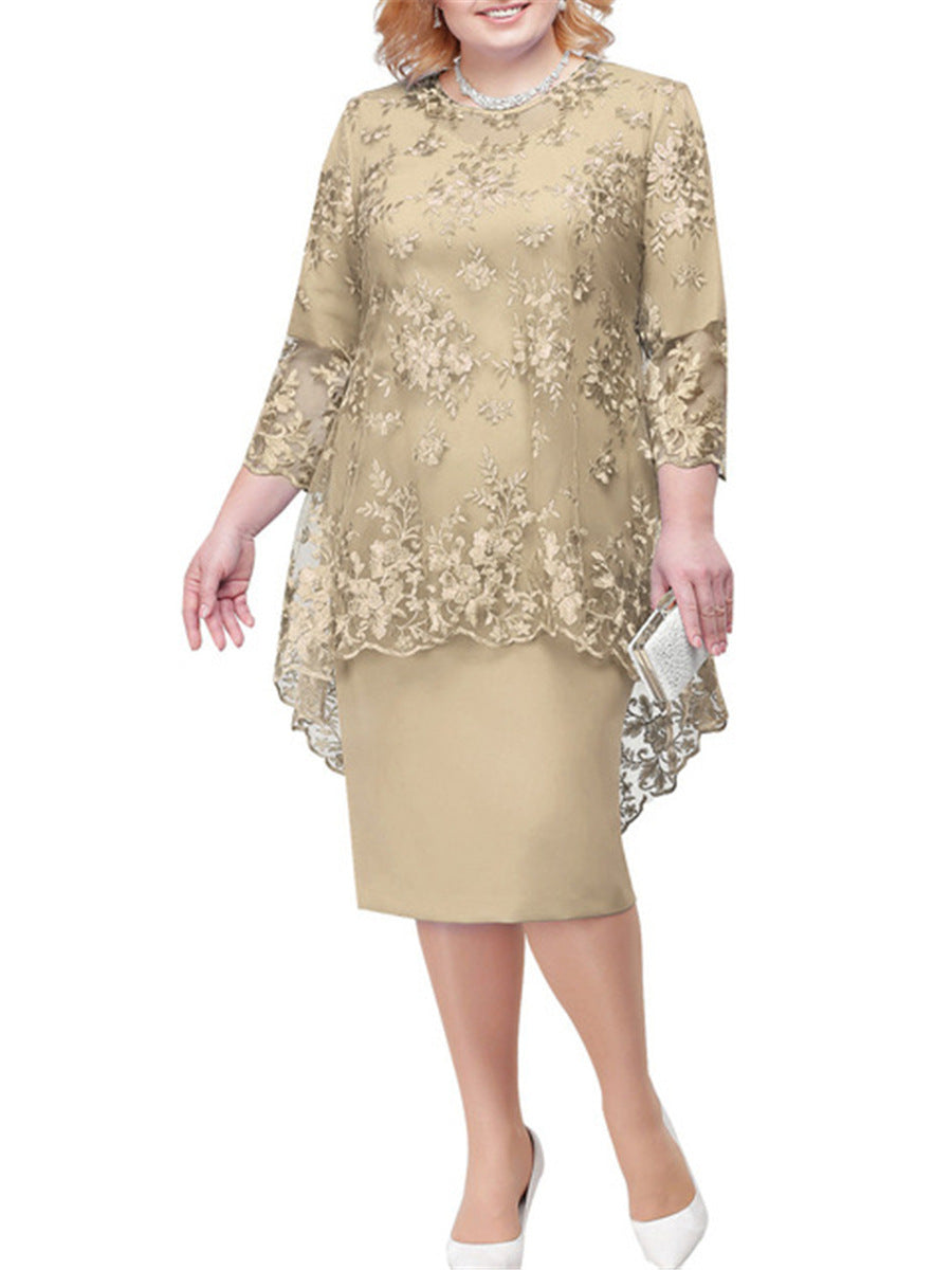 Women's Lace Embroidery Two-piece Set Temperament Commute Dresses