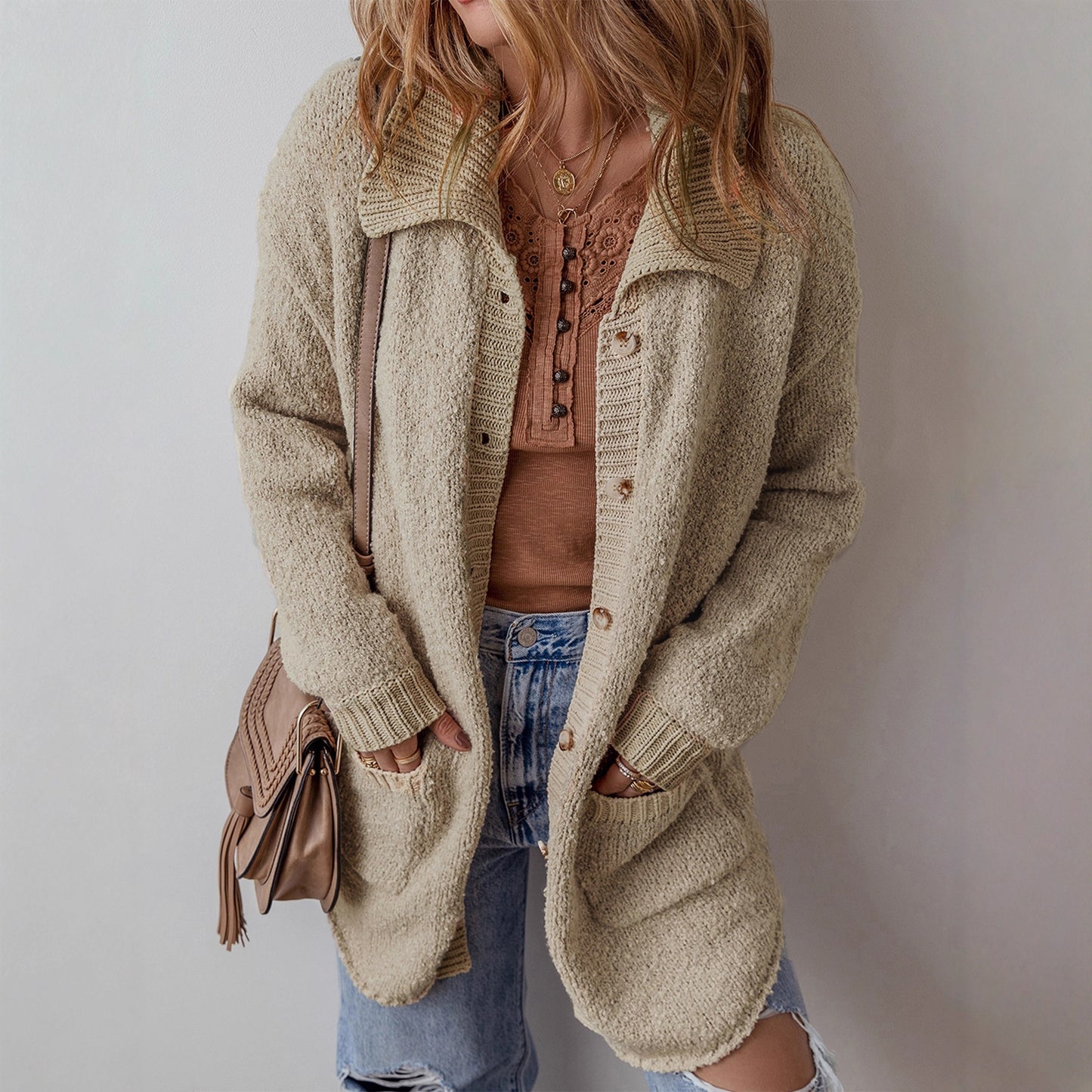 Women's Idle Style Knitted Casual Mid-length Sweater
