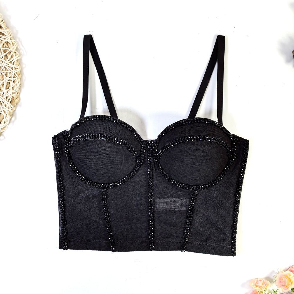 Beaded Mesh Bra Outer Wear Body Shaping Tops