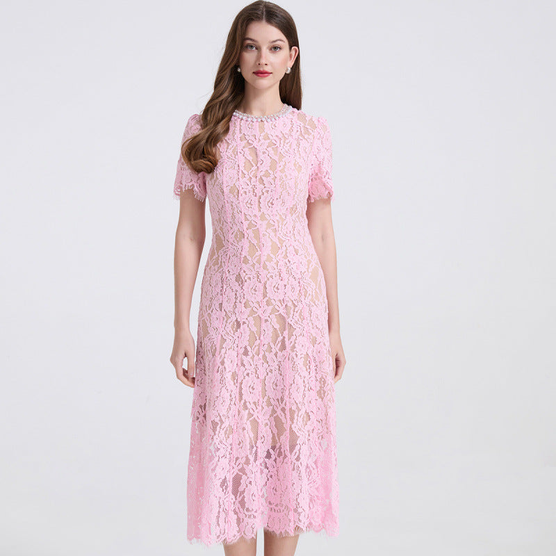 Women's Gold Style Diamond Decorations Pearl Beaded Collar Dresses