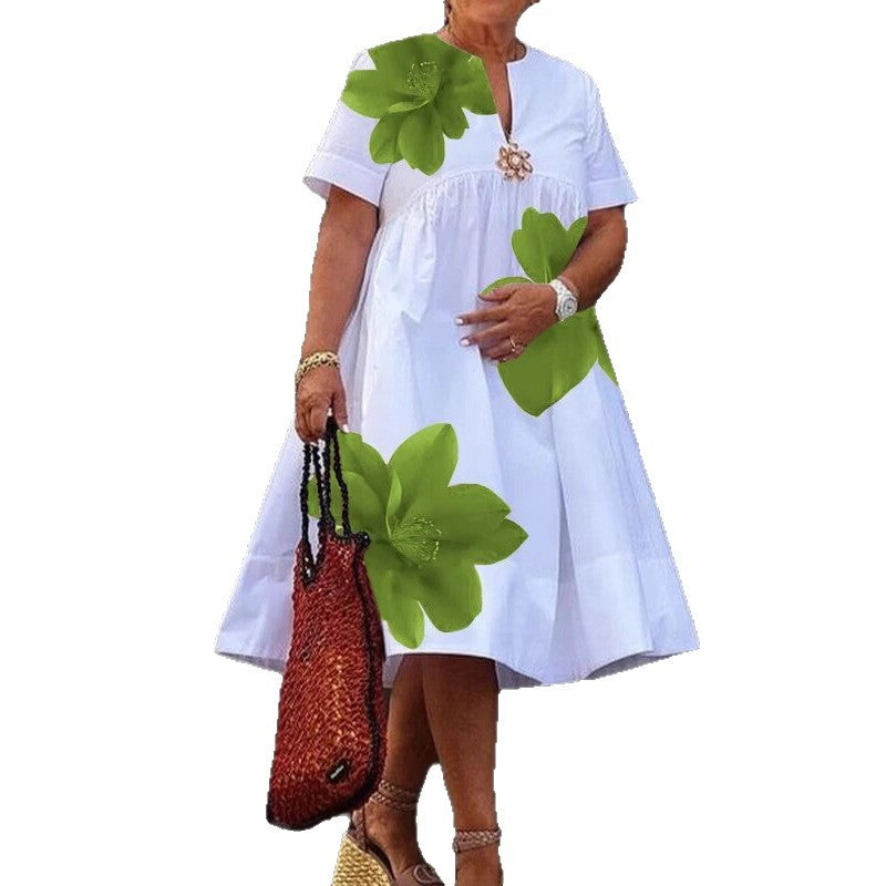 Women's Collar Pleated Sleeve White Background Loose Dresses