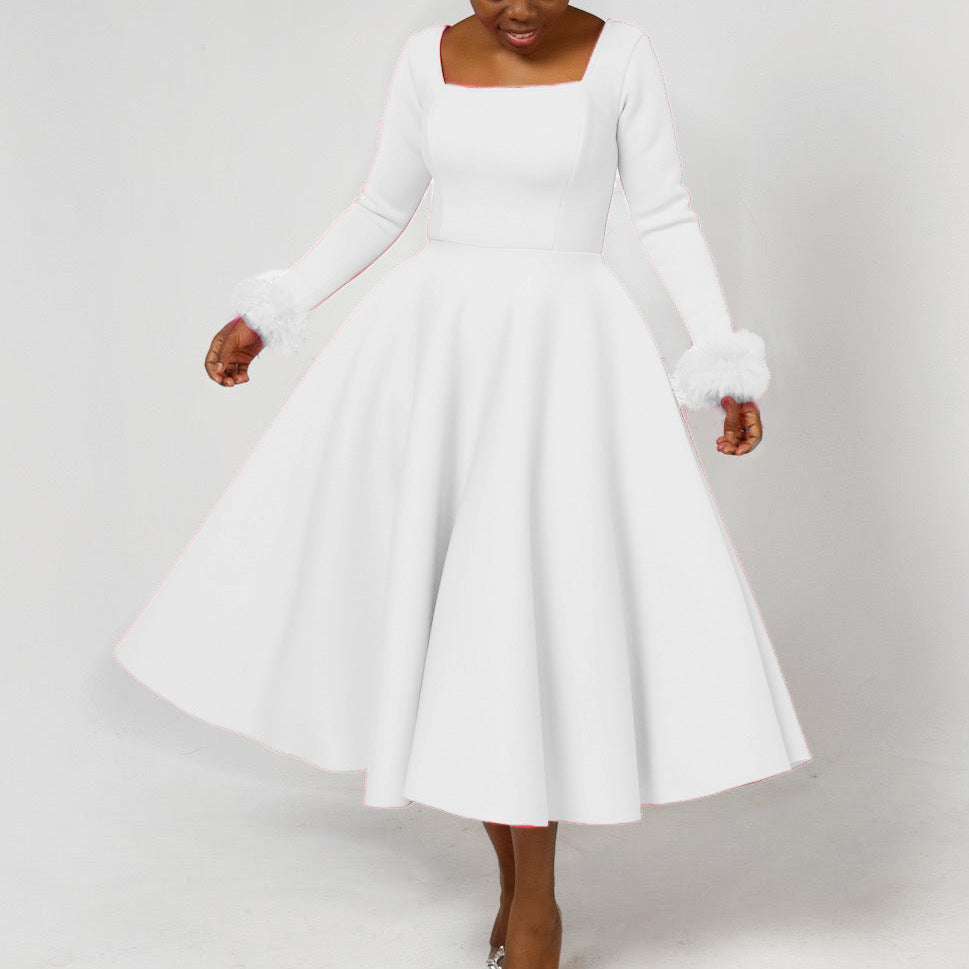 Winter Elegant Plush Decoration Large Dress Dresses