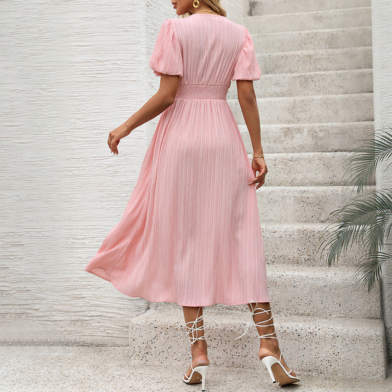 Women's Summer Slit Dress With Lantern Sleeves Dresses