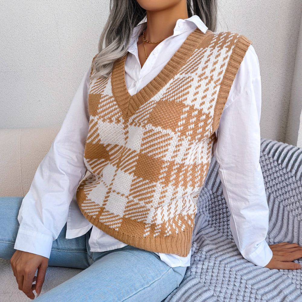 Beautiful Women's Clearance Casual Check Knitted Sweaters