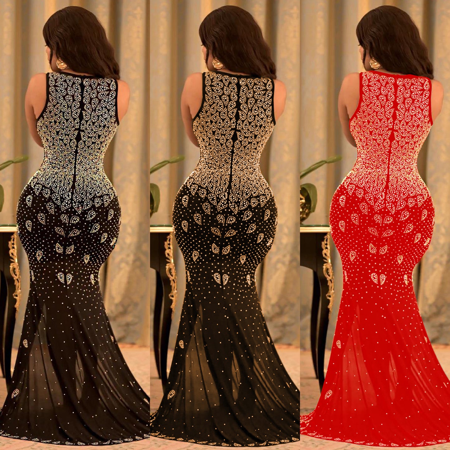 Women's Sexy Skinny Mesh Nightclub Party Rhinestone Dresses