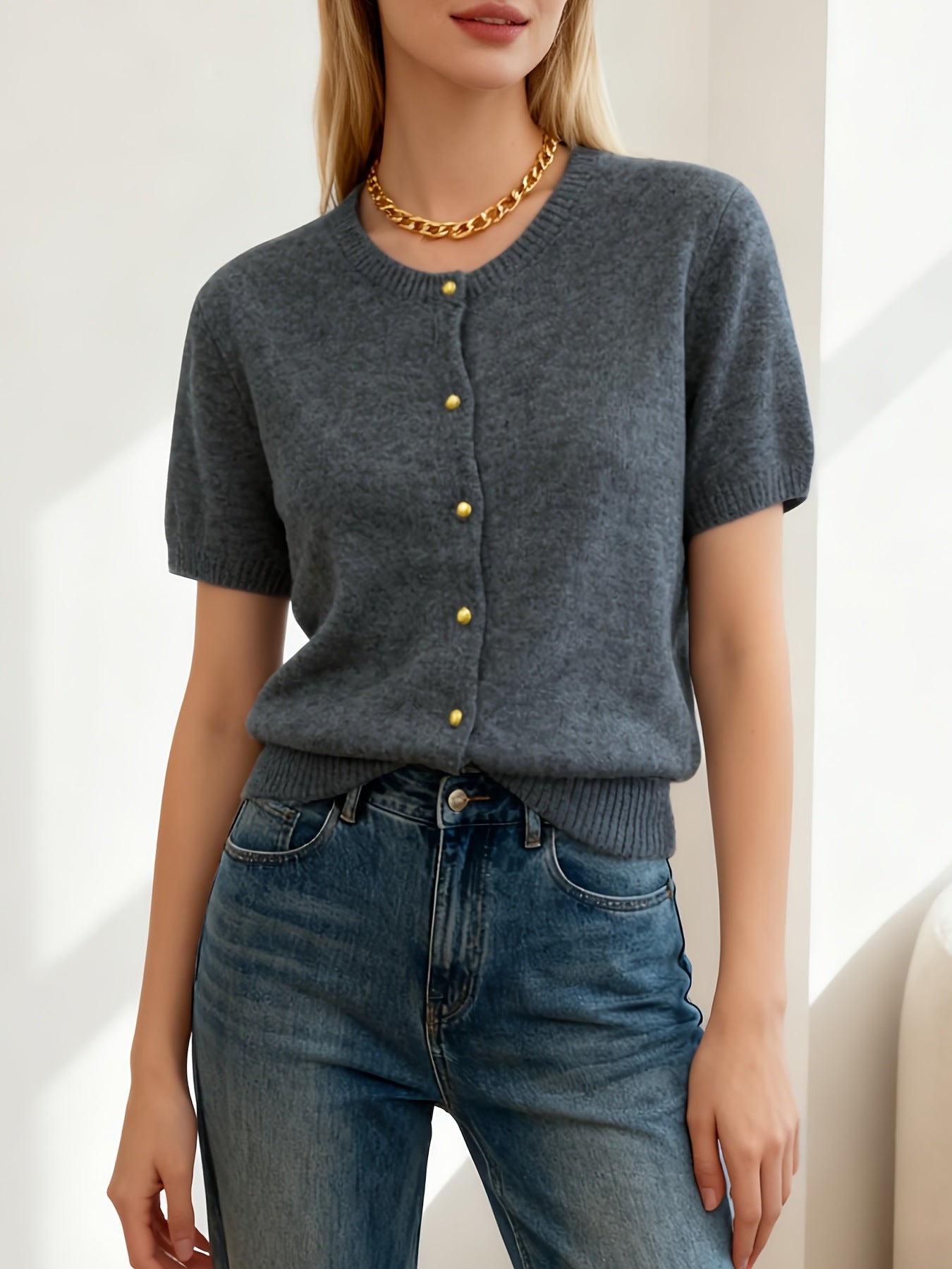 Women's Sleeve Knitted European Goods Round Neck Casual Cardigans