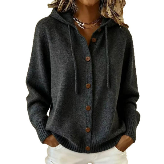 Women's Button Knitted Hooded Solid Color Casual Fashion Cardigans