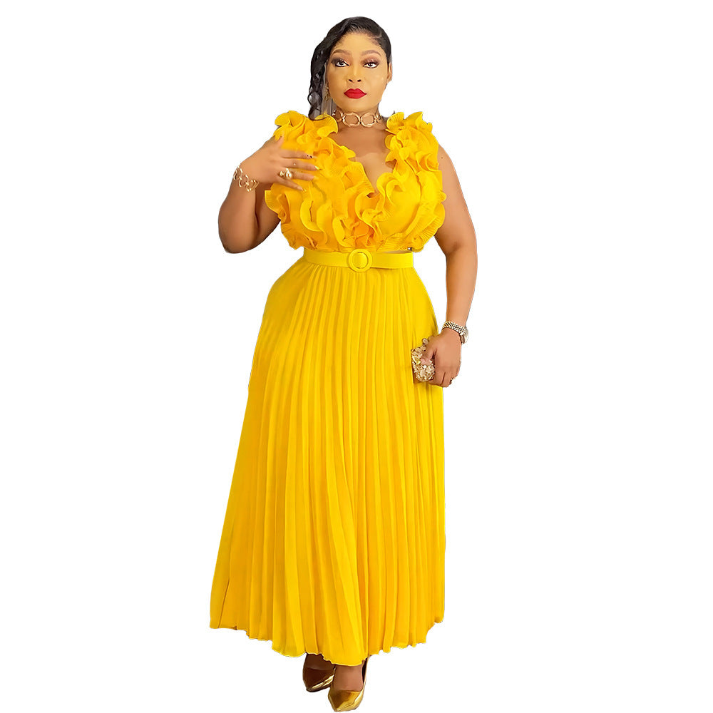 Women's African Three-dimensional Flower Sleeveless High Waist Dresses
