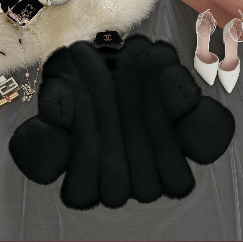 Women's Imitation Fur Fox Stitching Three-quarter Sleeve Coats