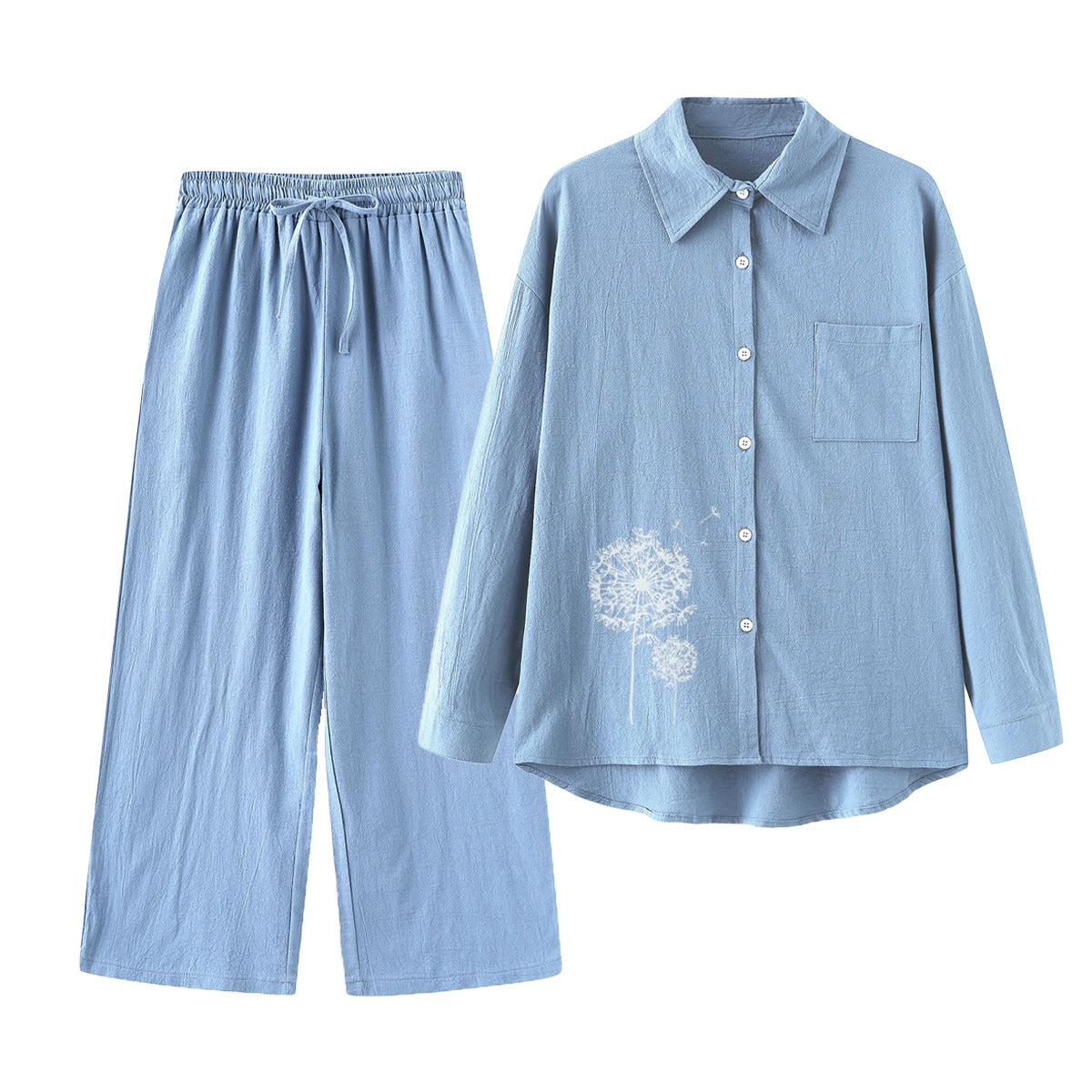 Women's Cotton Linen Shirt Wide Leg Printed Fashion Casual Suit