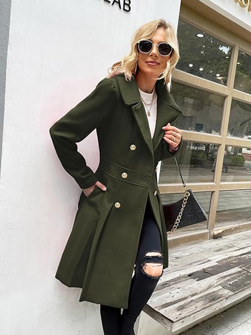 Women's Beautiful Long Woolen Double Breasted Coats