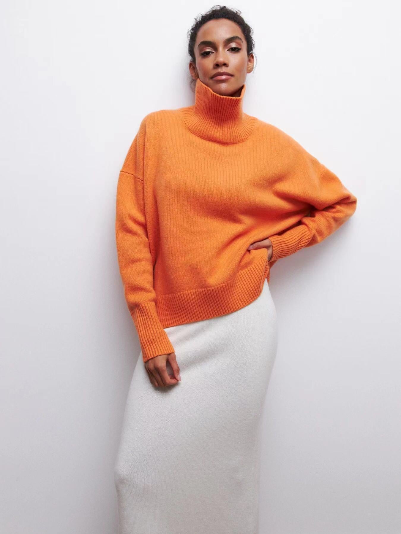 Casual Women's Loose Mock Neck Russian Sweater