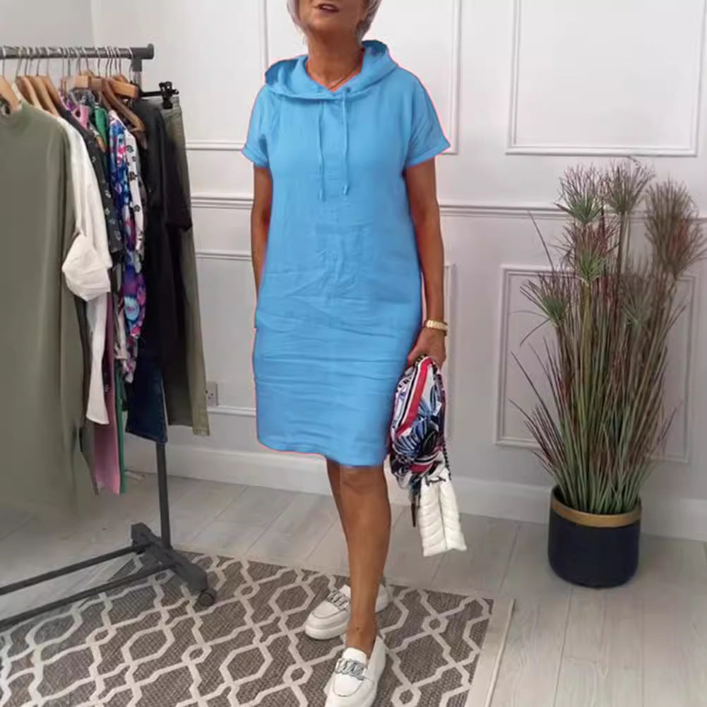 Women's Summer Fashion Solid Color Pocket Sleeve Dress