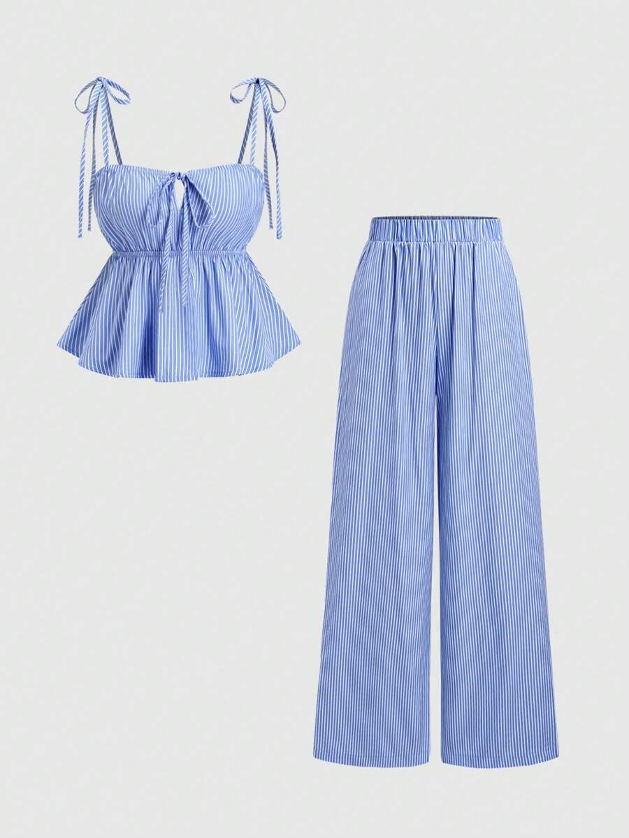 Women's Wide Leg With Vertical Stripes Summer Thin High Waist Loose Pants