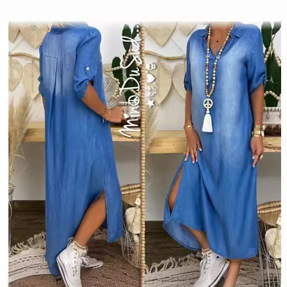 Women's Graceful Loose Washed Denim Dress Dresses
