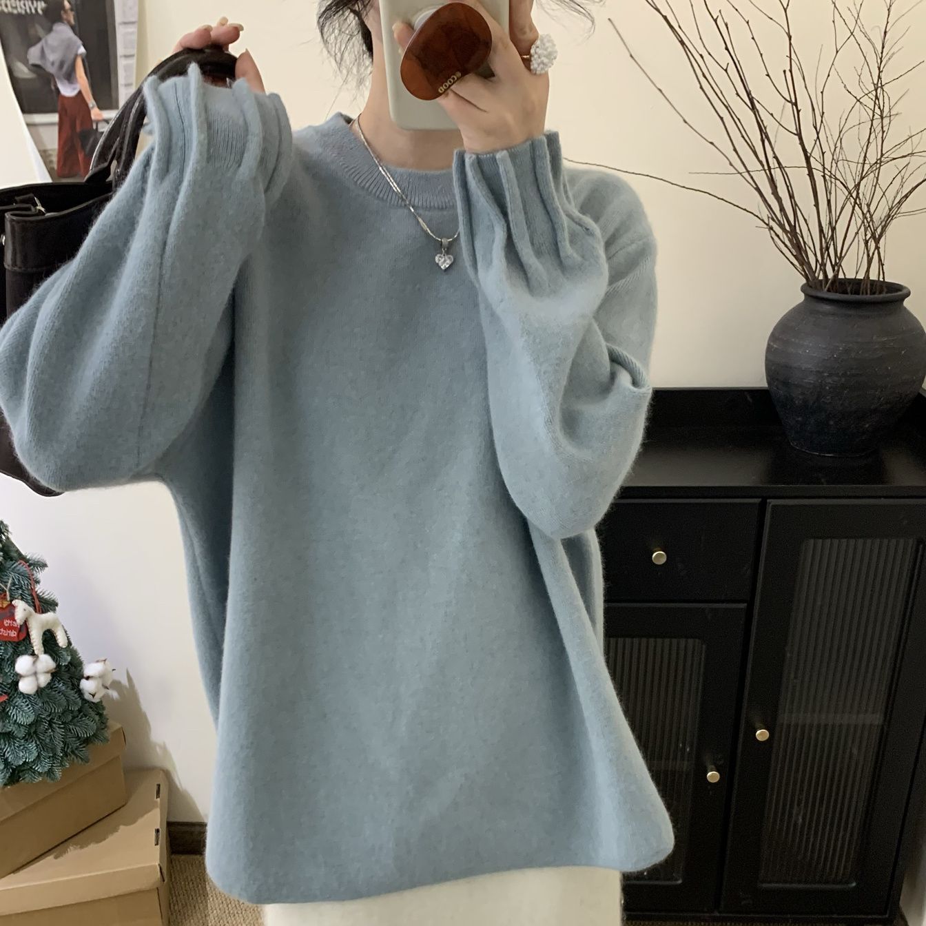 Round Collar Design Loose Mid-length Bottoming Shirt Lazy Pullover Sweaters