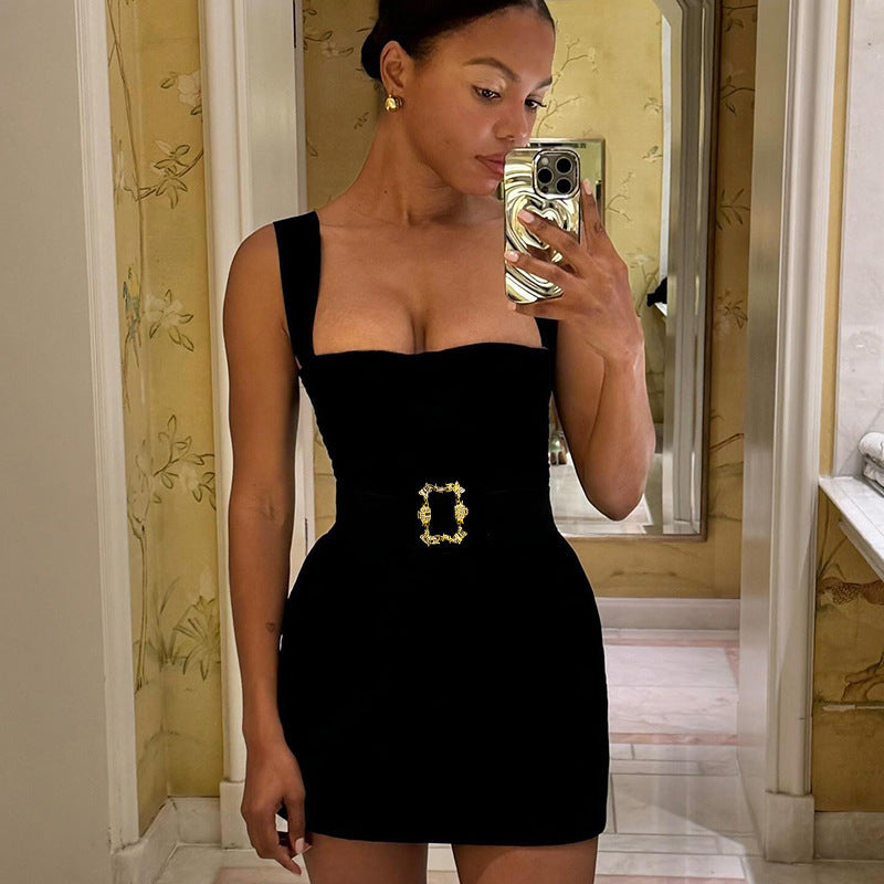 Women's Summer Sexy Hip Fashion Style Elegant Metal Accessories Dress