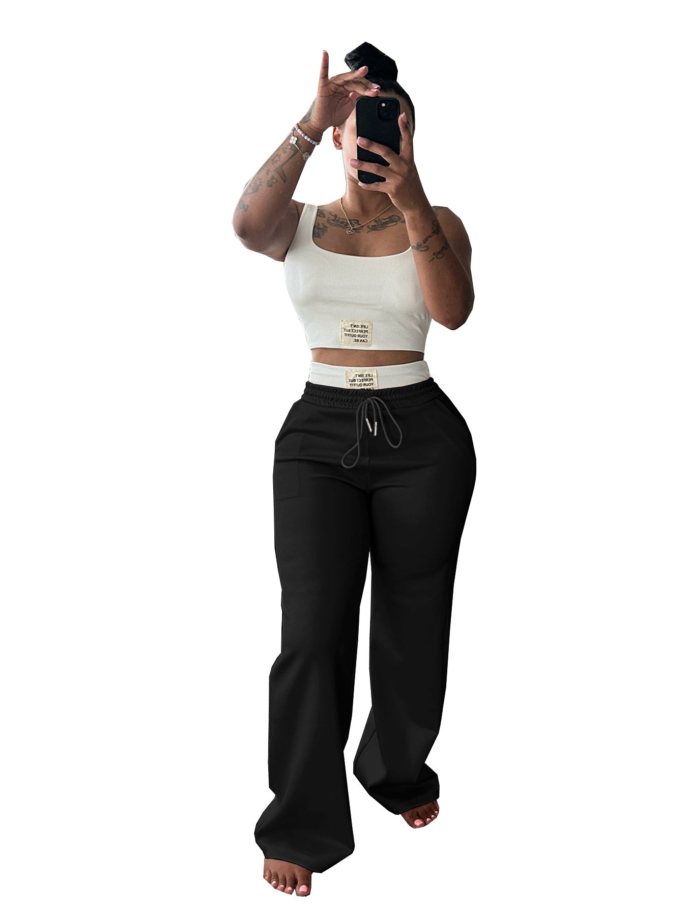 Women's Design Label Sports High Waist Drawstring Suits