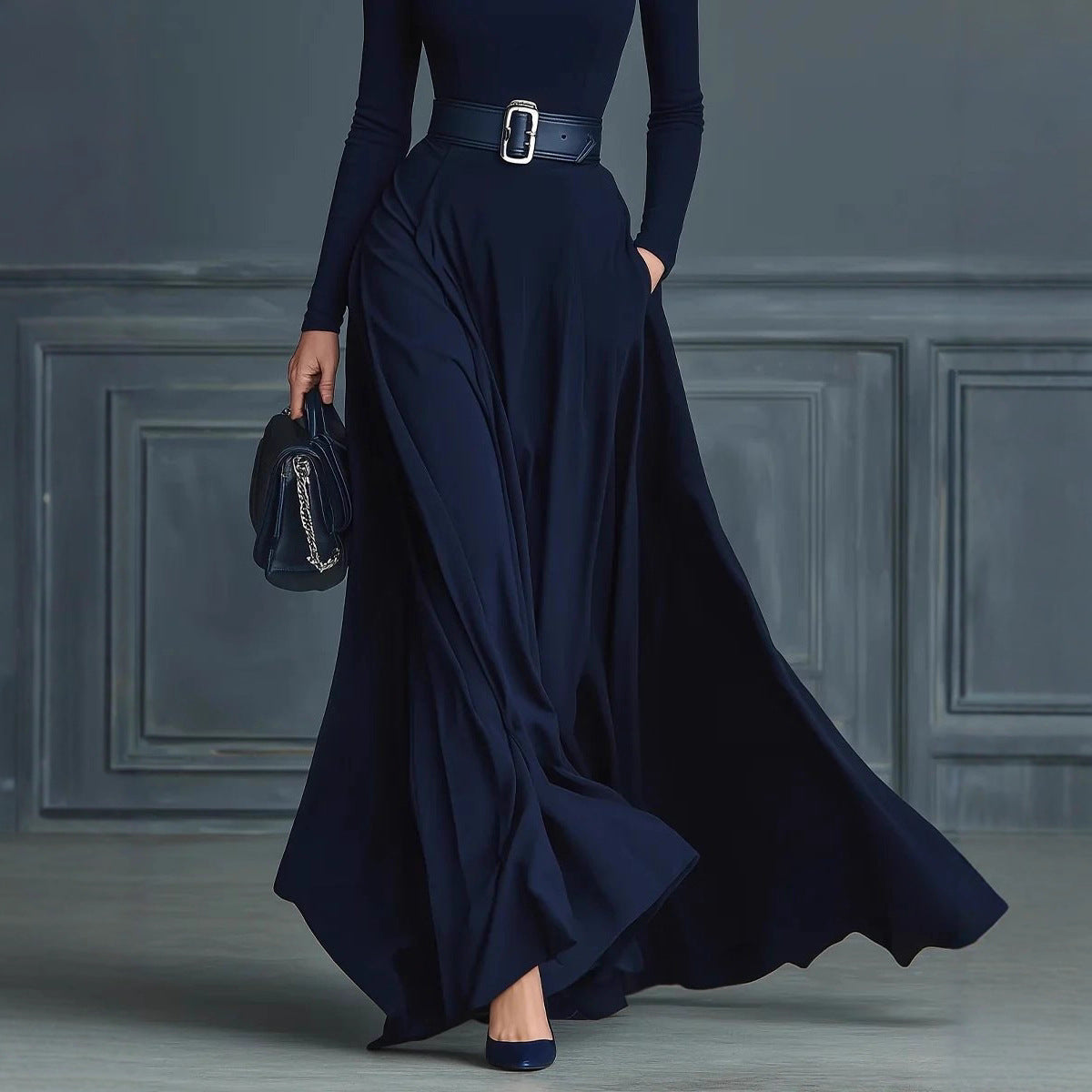 Women's Long-sleeved Solid Color Turtleneck Dress Long Dresses