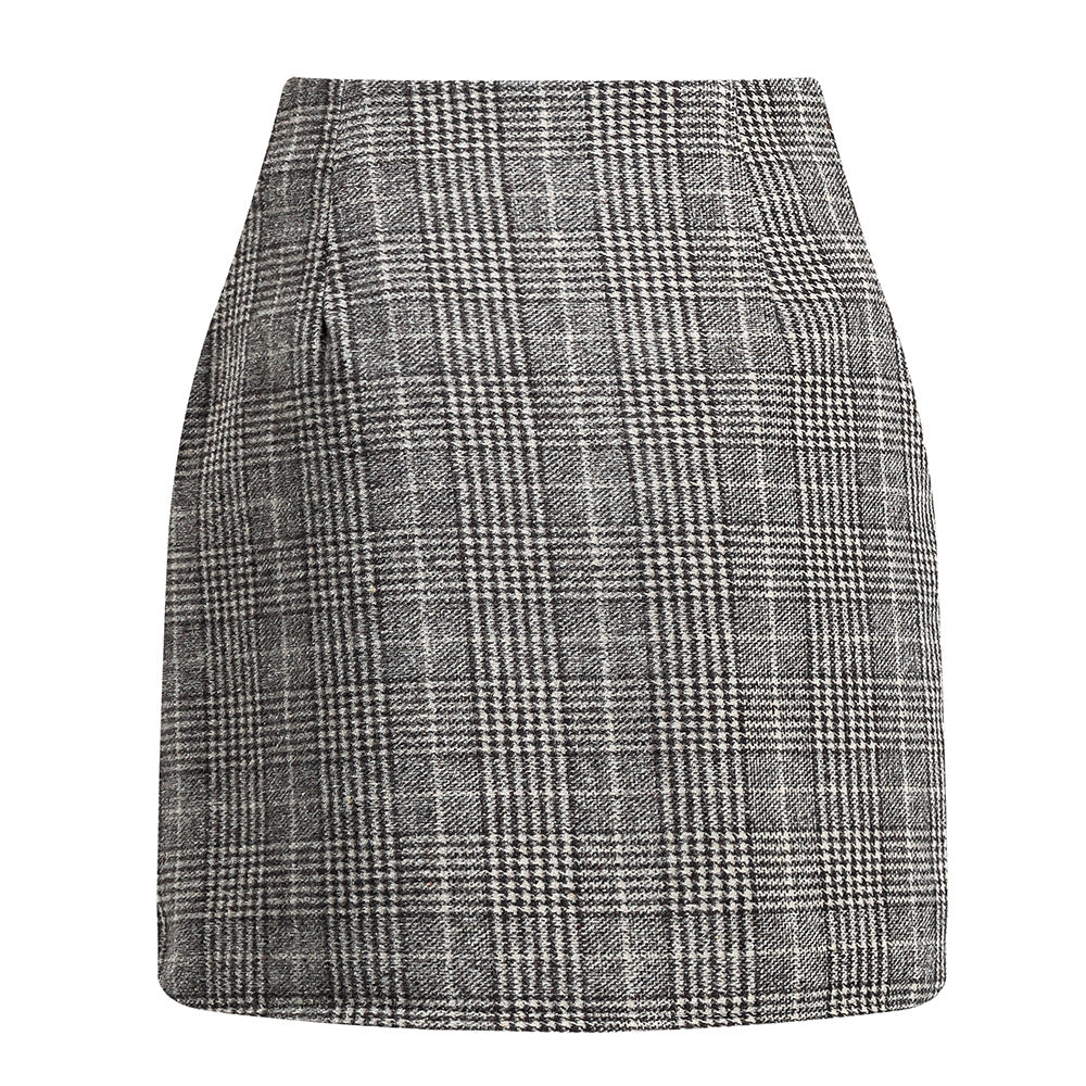 Women's High Waist Tartan Tight Pencil Wool Skirts