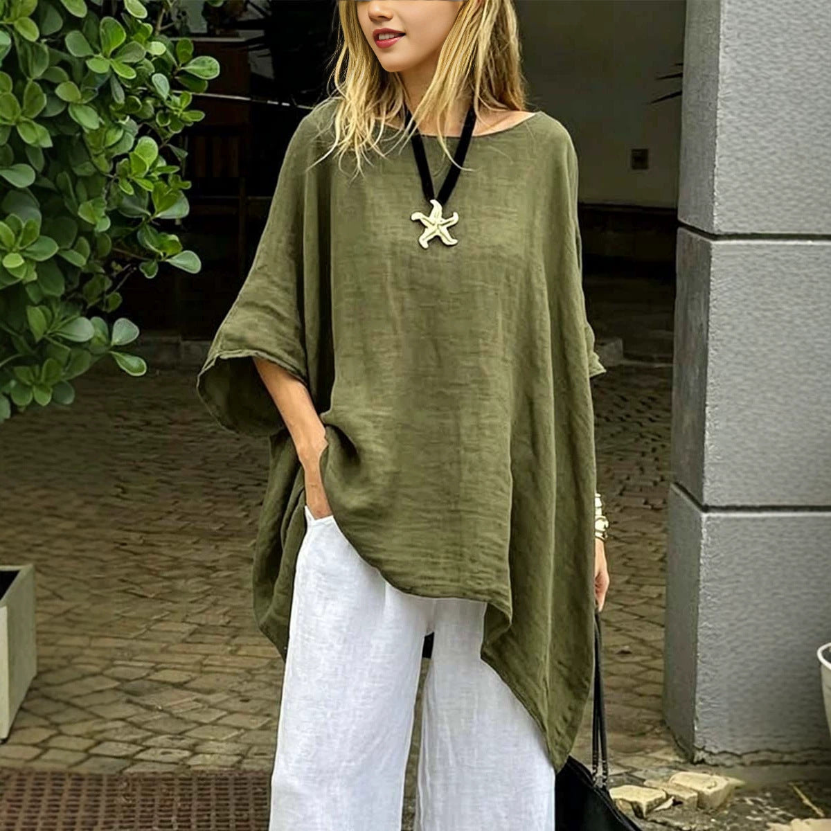 Women's Hem Batwing Sleeve Design Slim Fit Tops