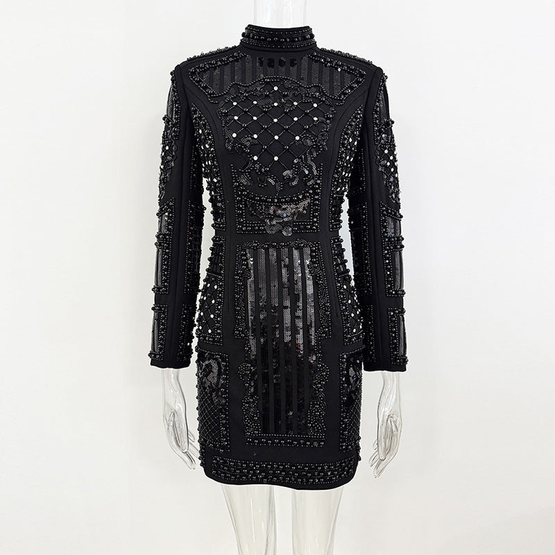 Diamond Beaded Sequins Stretch Tight Dress Dresses