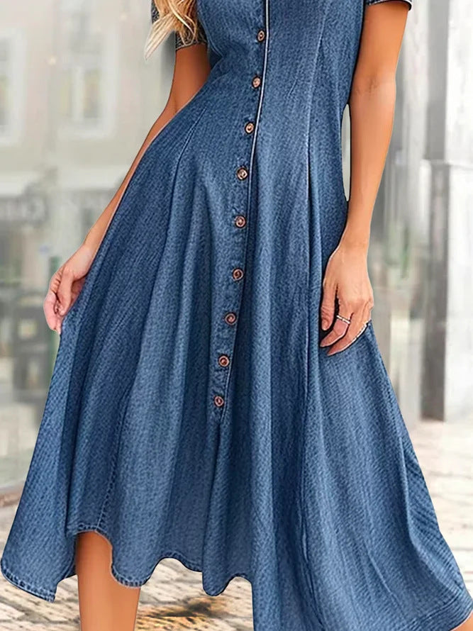 Graceful Casual Sleeve Denim Dress Long Dresses