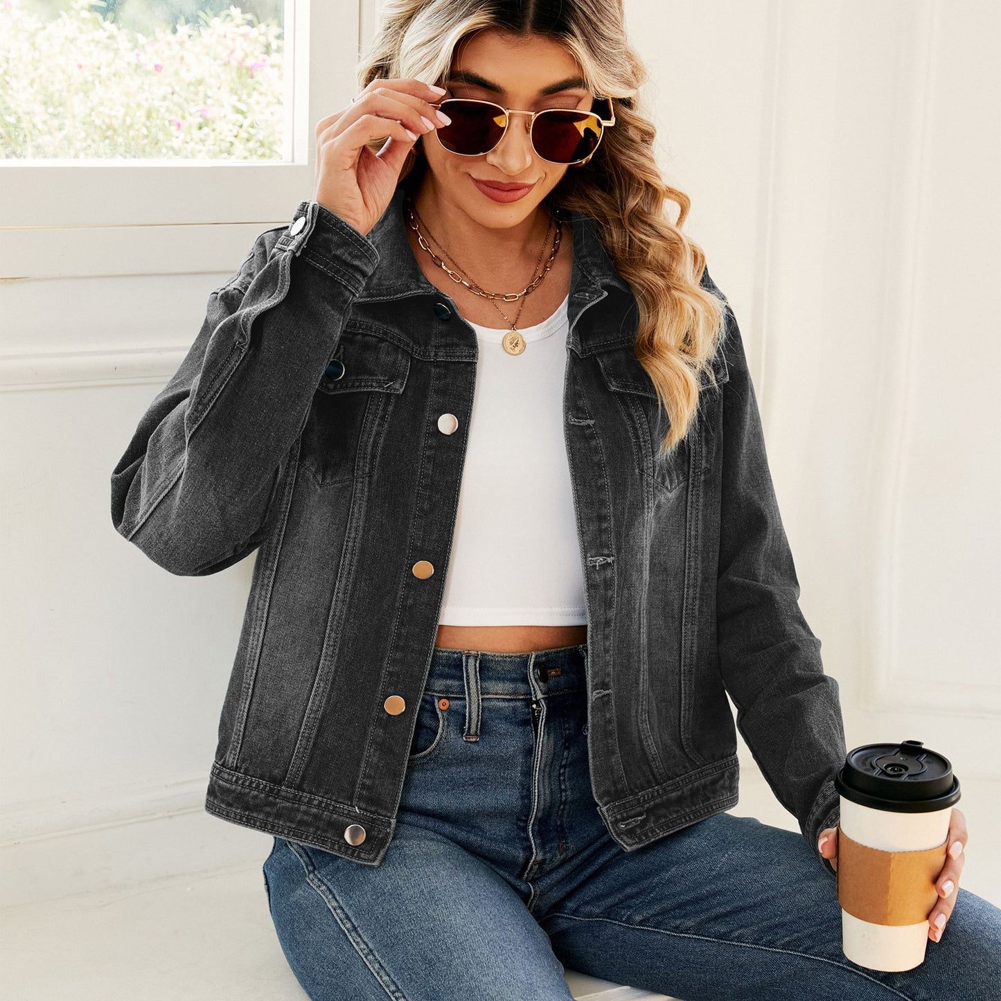 Women's Washed Denim Casual Long Sleeve Jackets