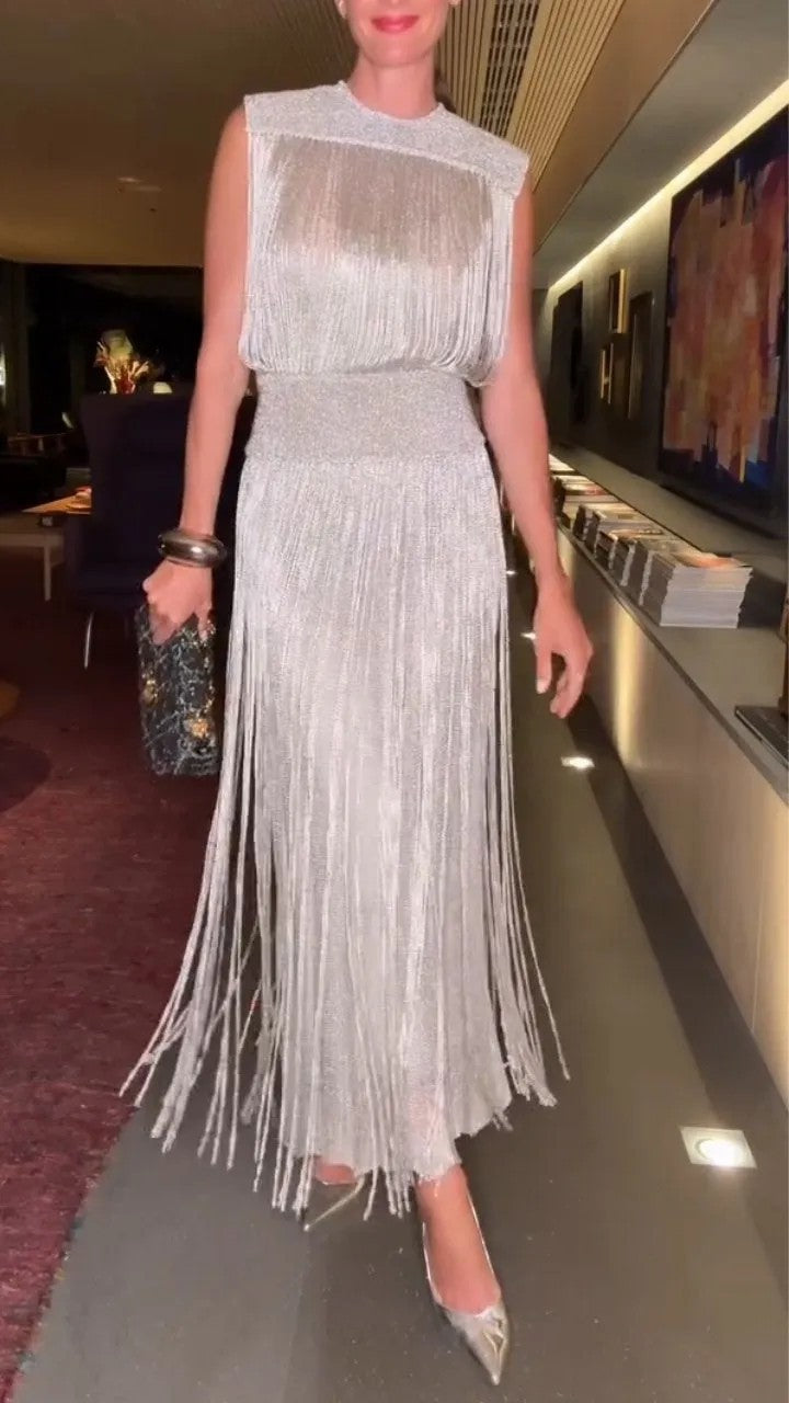 Elegant Tassel Dress Party Sleeveless Two-piece Suits