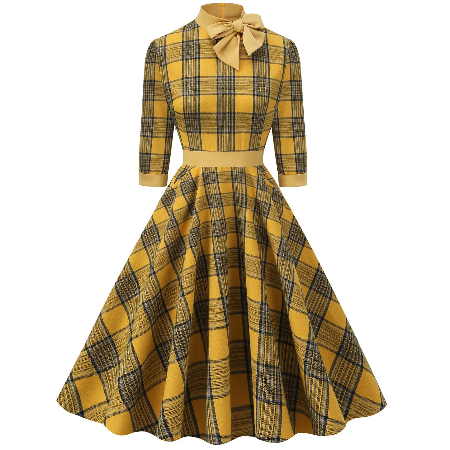 Green Sleeve Bow Tie Hepburn Style Dress Color Dresses