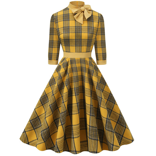 Green Sleeve Bow Tie Hepburn Style Dress Color Dresses