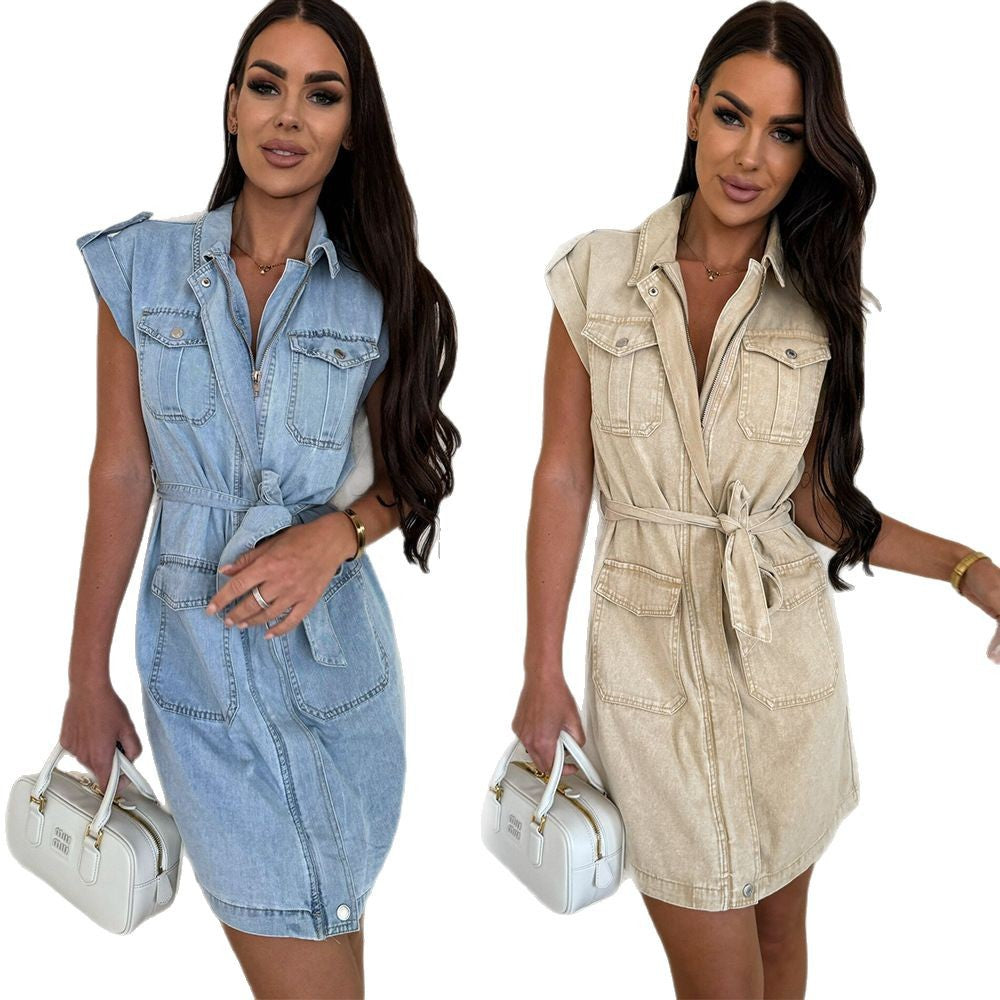 Women's Spring Leisure Cargo Style French Sleeve Dresses