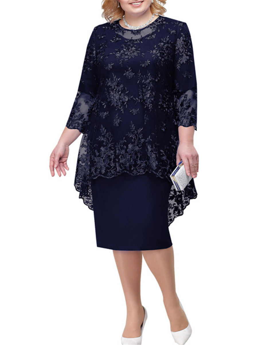 Women's Lace Embroidery Two-piece Set Temperament Commute Dresses