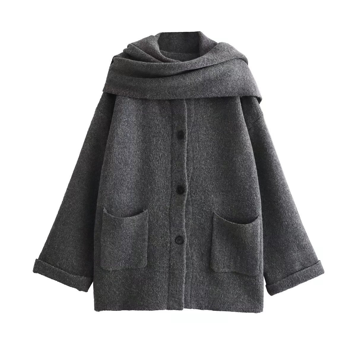 Women's Stylish Elegant Knitted With Scarf Coats