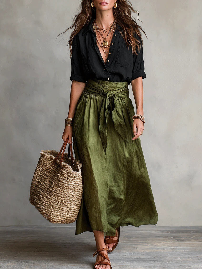 Women's Contrast Color Shirt Two-piece Set Fashion Casual Suit