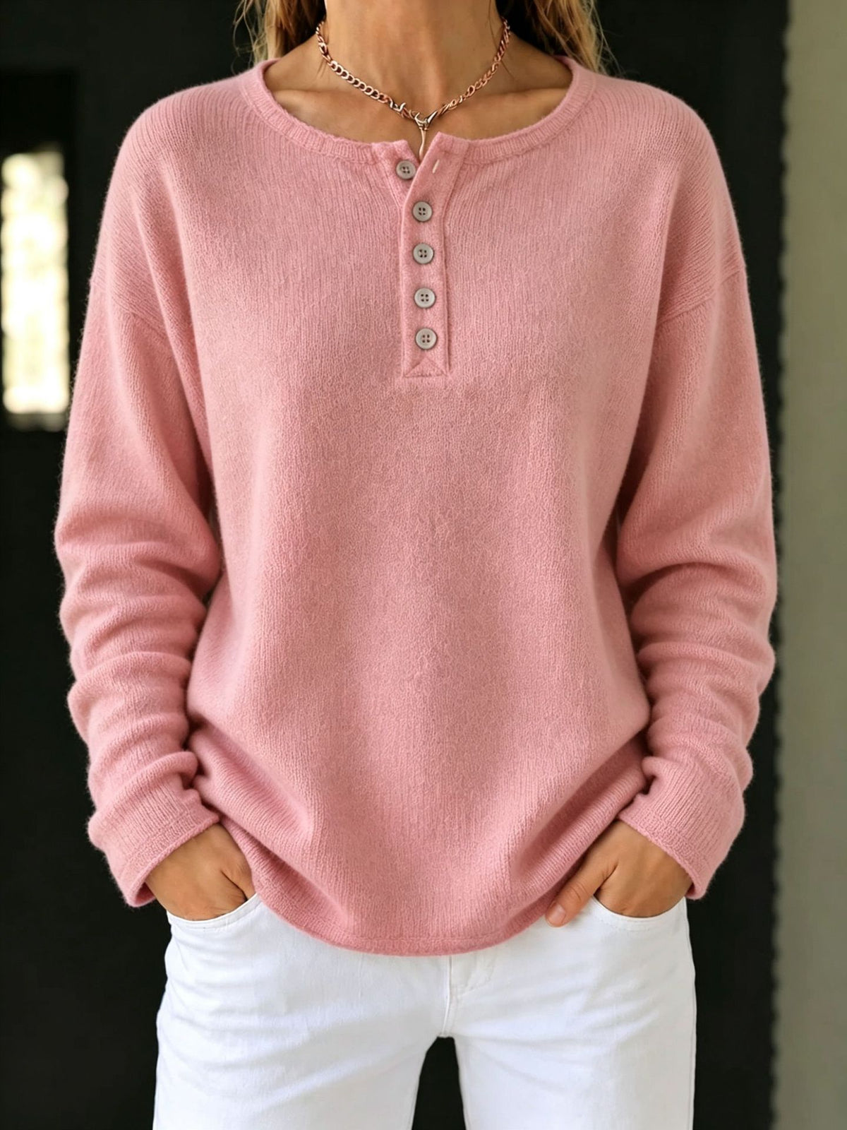 Women's Knitted Button Solid Color Casual Fashion Sweater